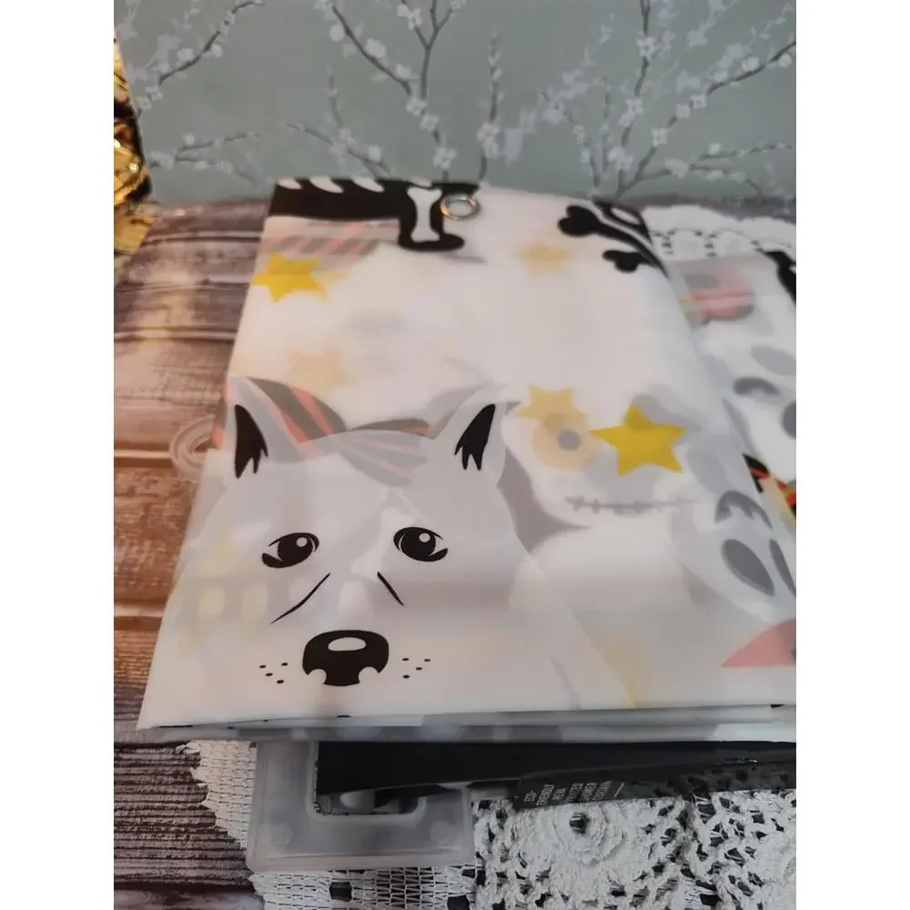 Happy Halloween Shower Curtain Eco Peva 70”x 72” Dog Costumes Trick or Treat Boo